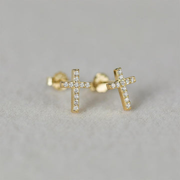 Minimalist Sterling Silver CZ Zircon Crystals Stud Earrings - Geometric Cross Gold Silver Colour Fashion Jewellery - The Jewellery Supermarket
